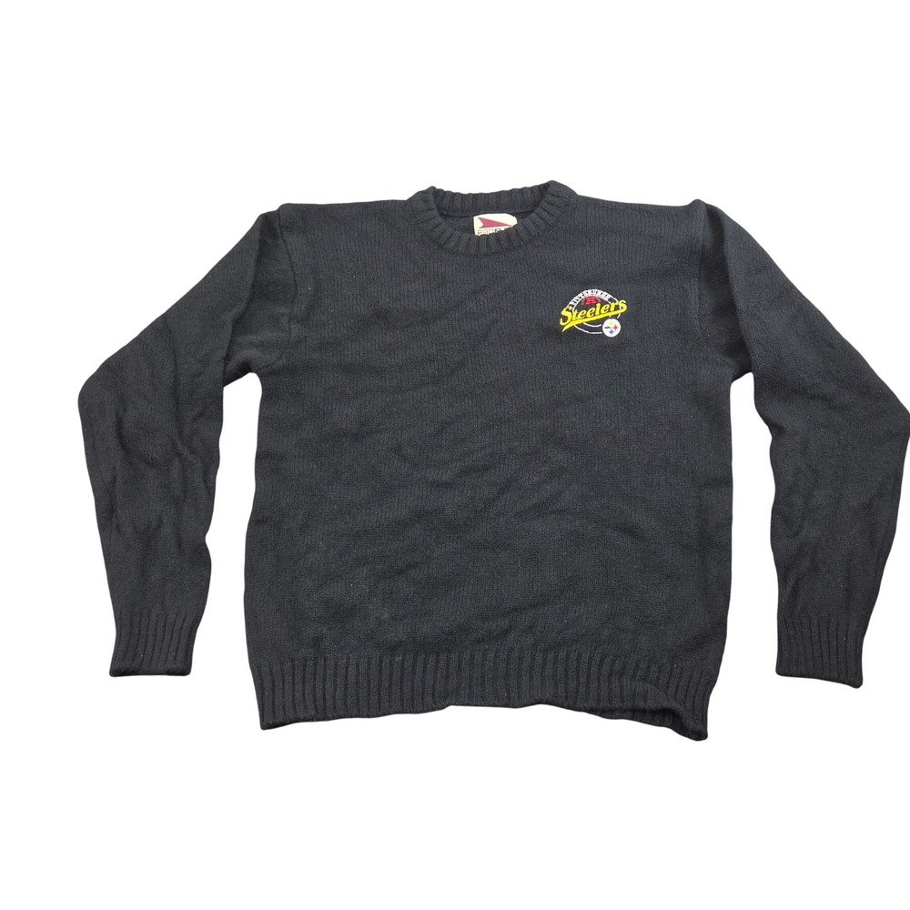 Vintage Pittsburgh Steelers Sweater Mens L Black Wool Pro Elite NFL Gear 80s
